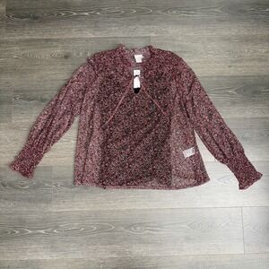 Chicos Herringbone‎ Mesh Long Sleeve Top NWT Blouse Balloon Sleeve Womens Sz 1 M